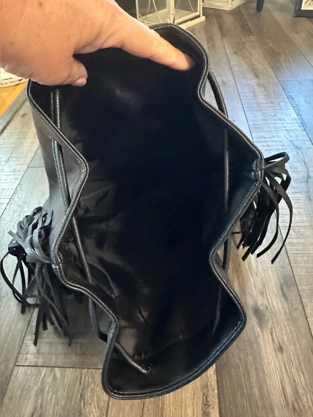 Victoria's Secret Faux Leather Fringe Tassel Fringe Bag Large Black Backpack - Picture 5 of 8